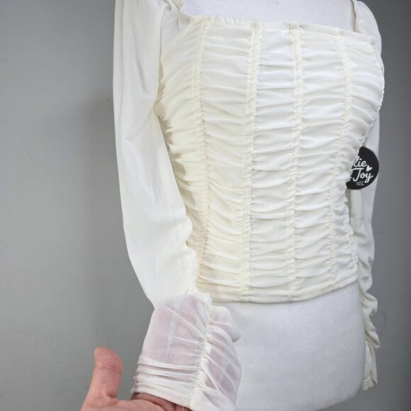 NWT Jolie & Joy Off White Mesh Ruching Long Sleeve Corset Square Neck  Y2K - Picture 3 of 10